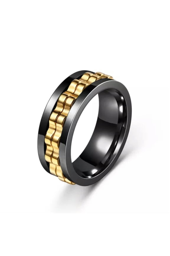 Men Women Anti-anxiety Spinner Fidget Rotating Ring Titanium Steel Finger Ring-black gold-10