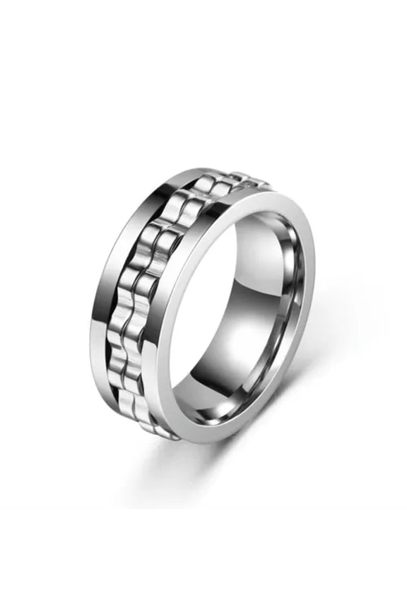 Men Women Anti-anxiety Spinner Fidget Rotating Ring Titanium Steel Finger Ring-silver-13