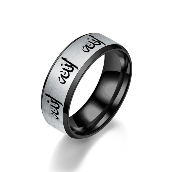 MATROOY Men Women Islamic Ring Allah Arabic Write Muslims Stainless Steel Ring-Black-9