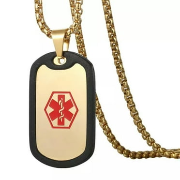 MATROOY Men Women Medical Alert ID Dog Tag Pendant Chain Necklace Stainless Steel-Gold