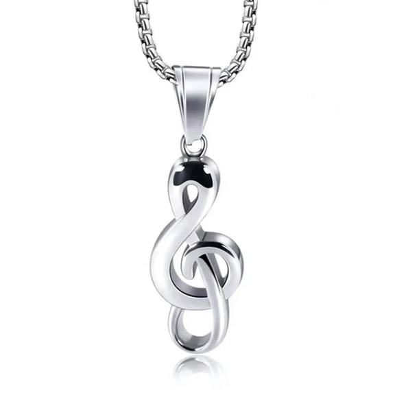 MATROOY Men Women Silver Small Music Note G Treble Clef Pendant Necklace Chain 24" Gift