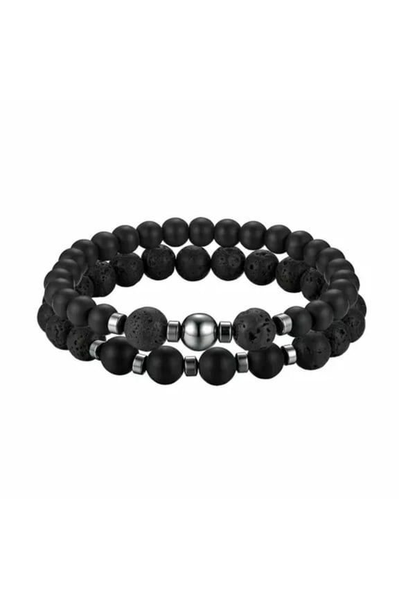 Men Women Tigers Eye Lava Stone Beads Beaded Couple Bracelet Yoga Meditation-Black