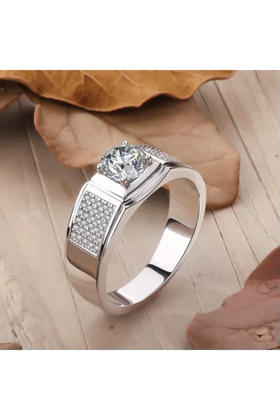 Men's 1 Carat Natural Crystal Zircon Rings 925 Silver Rings Jewelry-11