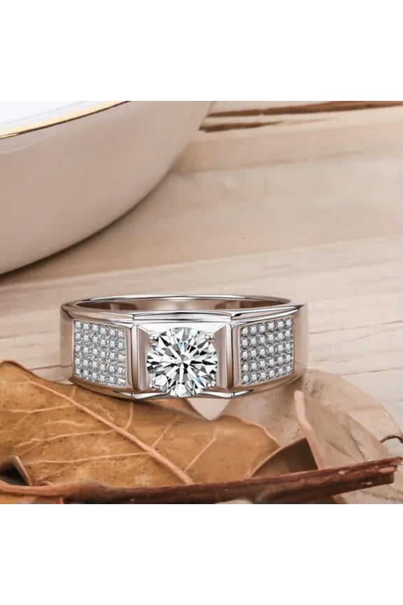 Men's 1 Carat Natural Crystal Zircon Rings 925 Sterling Silver Ring Jewelry-12
