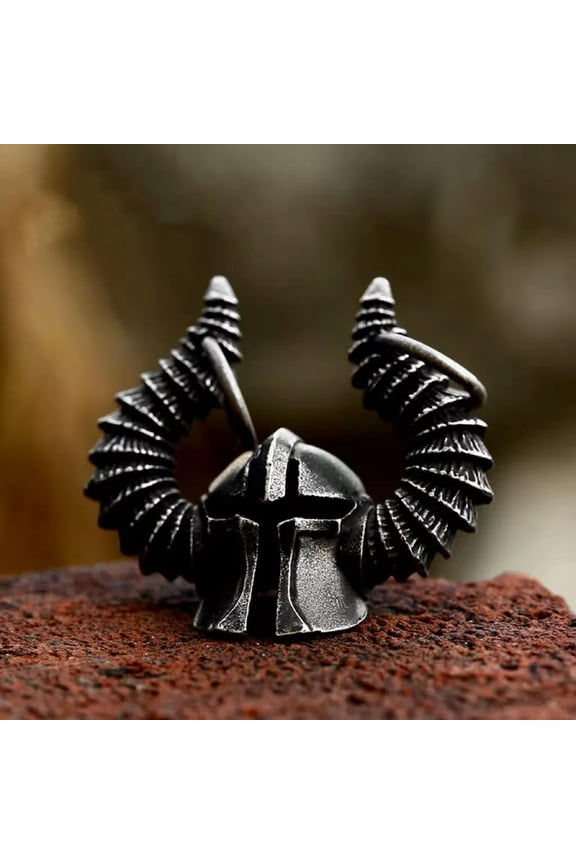 Men's Baphomet Satanic Horns Helmet Pendant Stainless Steel Necklace Chain 24"
