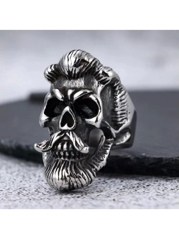 Men's Bicycle Gothic Beard Skull Ring Stainless Steel 7-15 Silver-silver-10