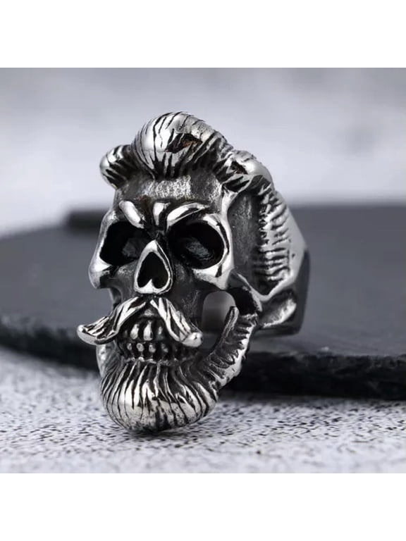 Men's Bicycle Gothic Beard Skull Ring Stainless Steel 7-15 Silver-silver-8