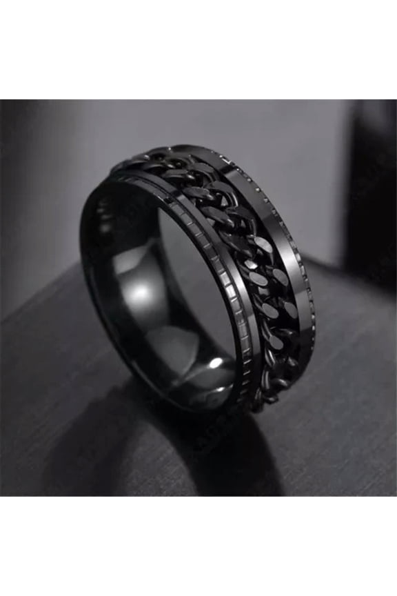Men's Black Miami Cuban Link Band Ring Stainless Steel Gothic Retro Rock Jewelry-11