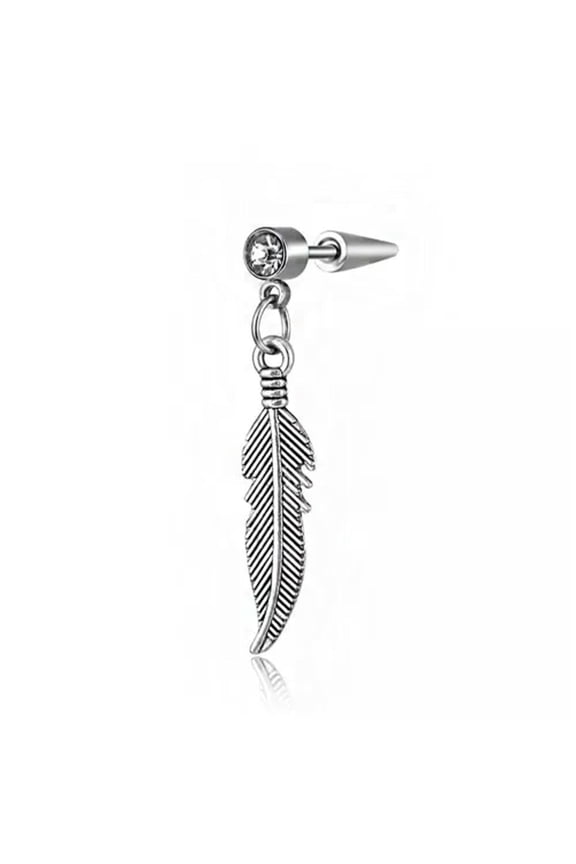 Men's Feather Titanium Stud Ear Hypoallergenic Earrings Women's Piercing Jewelry-White
