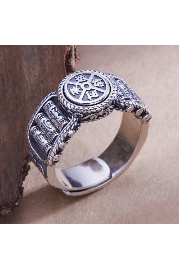 Men's Feng Shui Silver Wealth Good Luck Open Ring Buddhist Jewelry Adjustable-silver