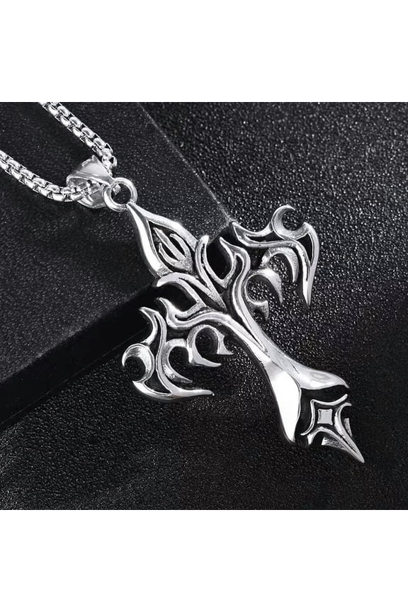 Men's Gothic Silver Cross Pendant Necklace Chain Punk Retro Biker Jewelry Gift