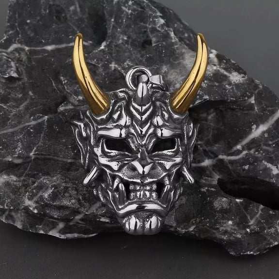 MATROOY Men's Hannya Mask Pendant Necklace Chain Punk Gothic Retro Rock Biker Jewelry