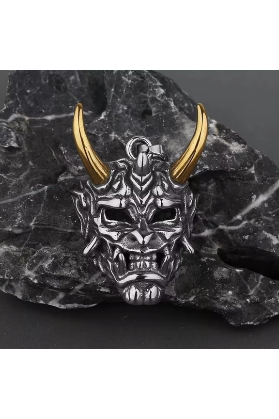 Men's Hannya Mask Pendant Necklace Chain Punk Gothic Retro Rock Biker Jewelry