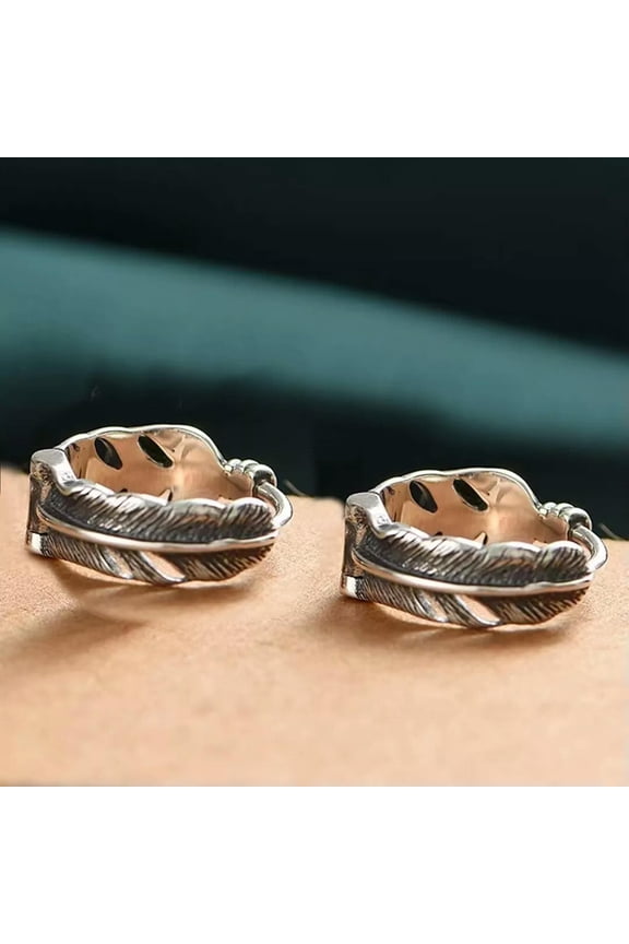 Men's Punk Silver Small Feather Hoop Earrings Retro Rock Jewelry Surgical Steel