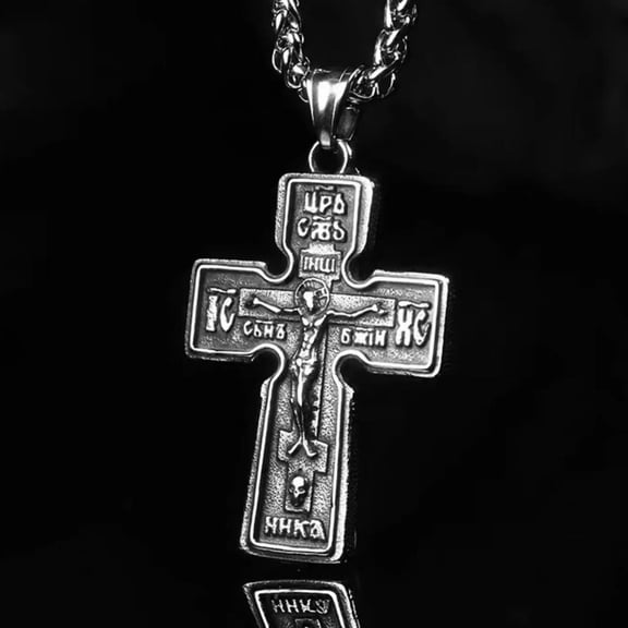 MATROOY Men's Russian Orthodox Crucifix Cross Pendant Religious Necklace Stainless Steel