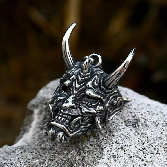 MATROOY Men's Silver Hannya Mask Pendant Necklace Punk Retro Rock Jewelry Chain 24" Gift