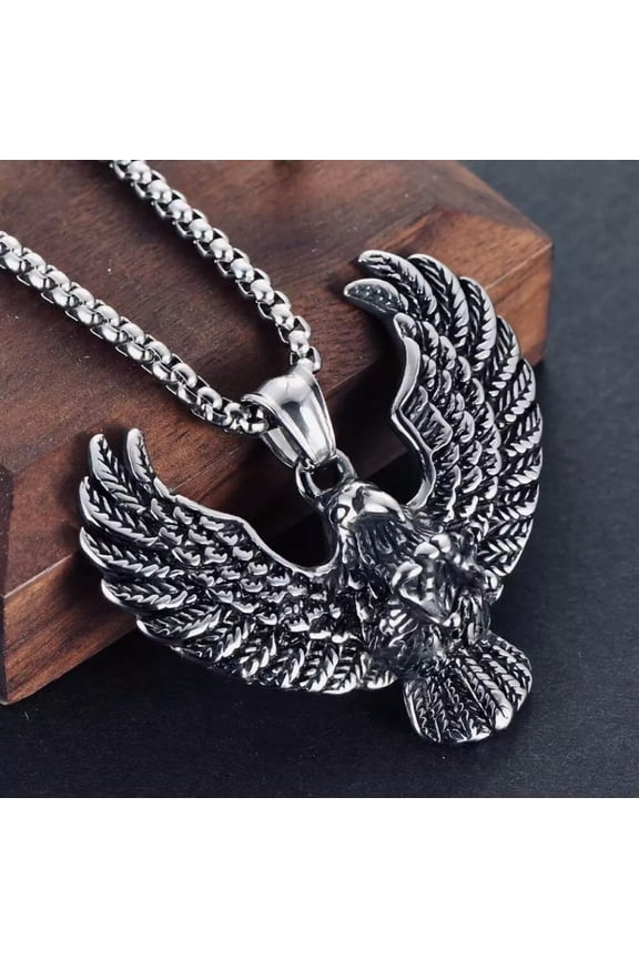 Men's Silver Winged Eagle Pendant Necklace Punk Rock Biker Jewelry Chain 24"