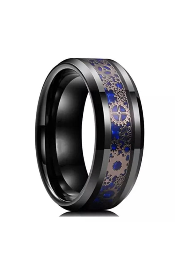 Men's Stainless Steel Gear Patch Rings Creative Wedding Band Jewelry Gifts-blue-6
