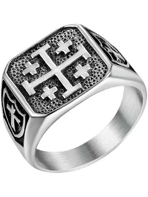 Men's Stainless Steel Maltese Cross Crusader Knights Templar Ring US Size 7-15-9