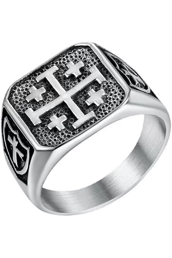 Men's Stainless Steel Maltese Cross Crusader Knights Templar Ring US Size 7-15-9