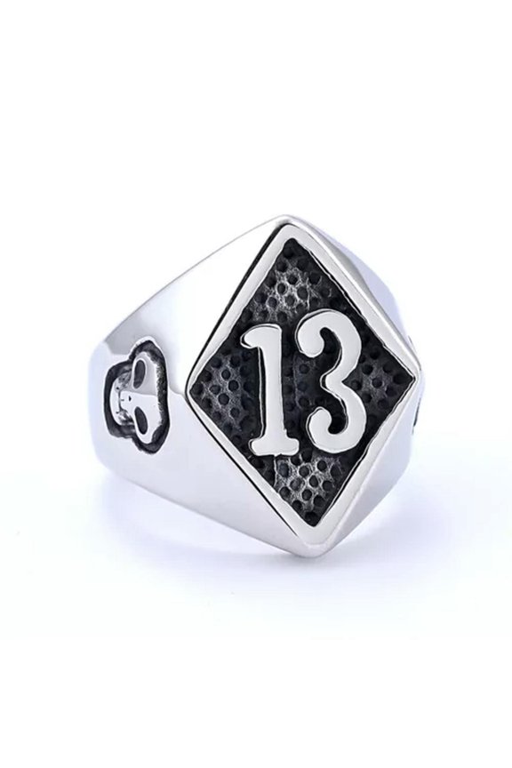 Men's Stainless Steel Punk Gothic Punk 13 Skull Rings Biker Hip Hop Jewelry-Silver 13-13