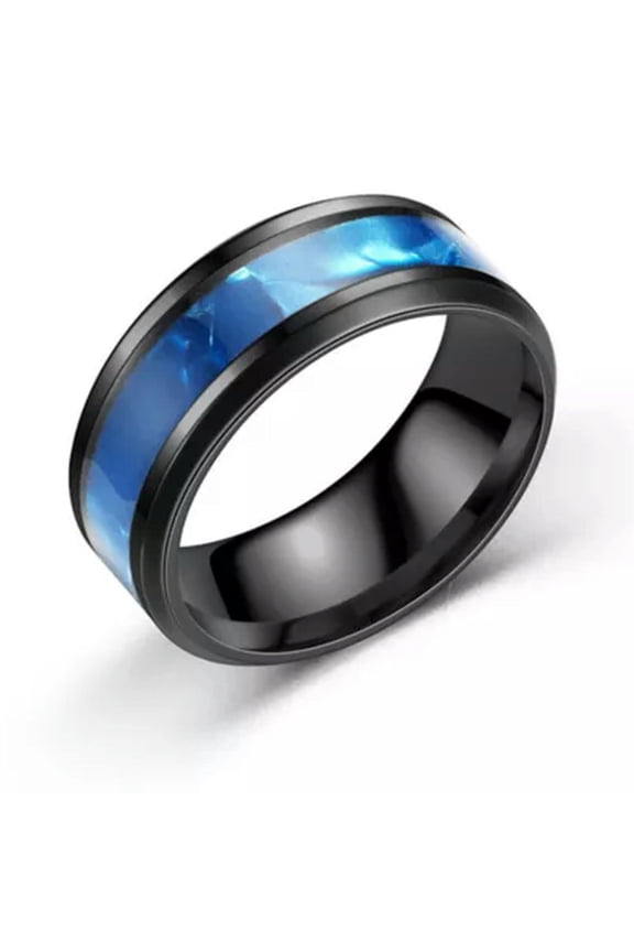 Men's Stainless Steel Rings Couple Rings Wide Band Shell Ring Finger Ring 8mm -blue-9