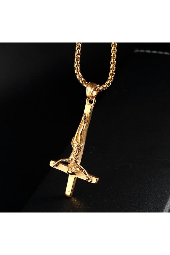 Men's Stainless Steel Upside Down Cross Necklace for Men Inverted Pendant Chain-A