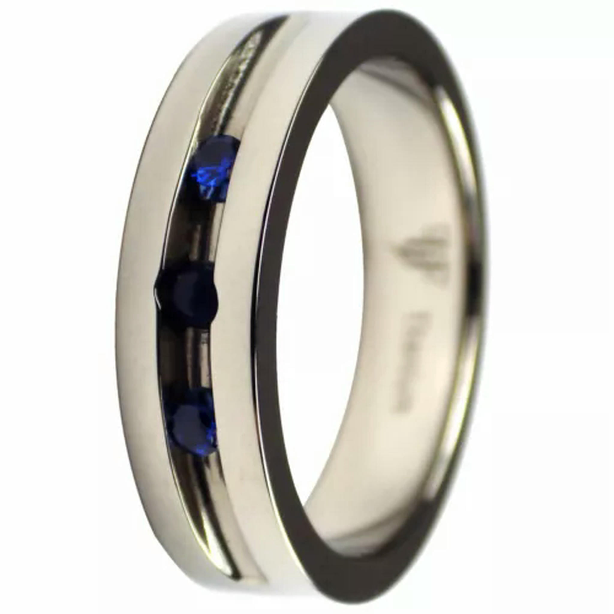 MATROOY Men's Titanium Wedding Band Channel Set Dark Blue Faux Stone MATROOY Men's Titanium Wedding Band Channel Set Dark Blue Faux Stone