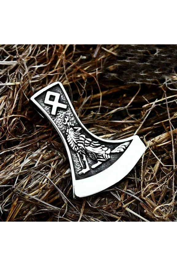 Men's Viking Axe Rune Wolf Raven Amulet Pendant Punk Necklace Chain 24" Gift