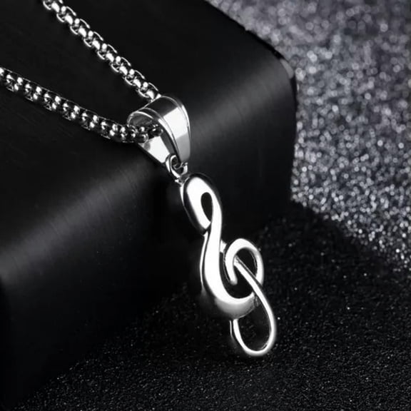 MATROOY Men's Women's Silver Gold Music Note G Treble Clef Pendant Necklace Chain 24"-Silver