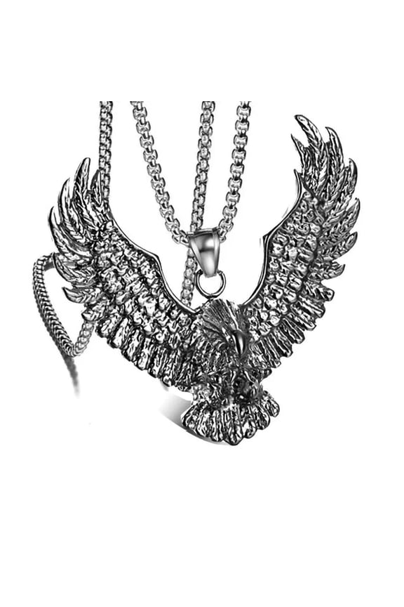 Mens 3D Winged Eagle Pendant Necklace Biker Jewelry Stainless Steel Chain 24"