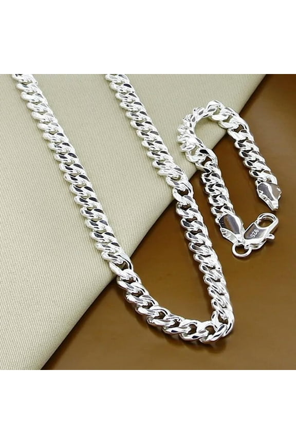 Mens 925 Silver Filled 10mm Cuban Link Bracelet Necklace Sets Jewelry