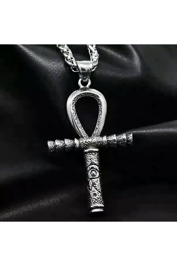 Mens Ankh Cross Pendant Necklace Horus Egypt Protection Jewelry Stainless Steel