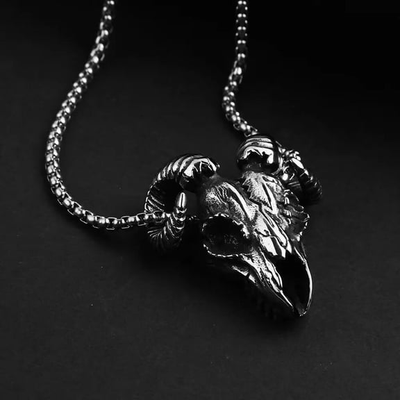 MATROOY Mens Baphomet Satanic Ram Skull Pendant Necklace Punk Gothic Retro Jewelry 24"