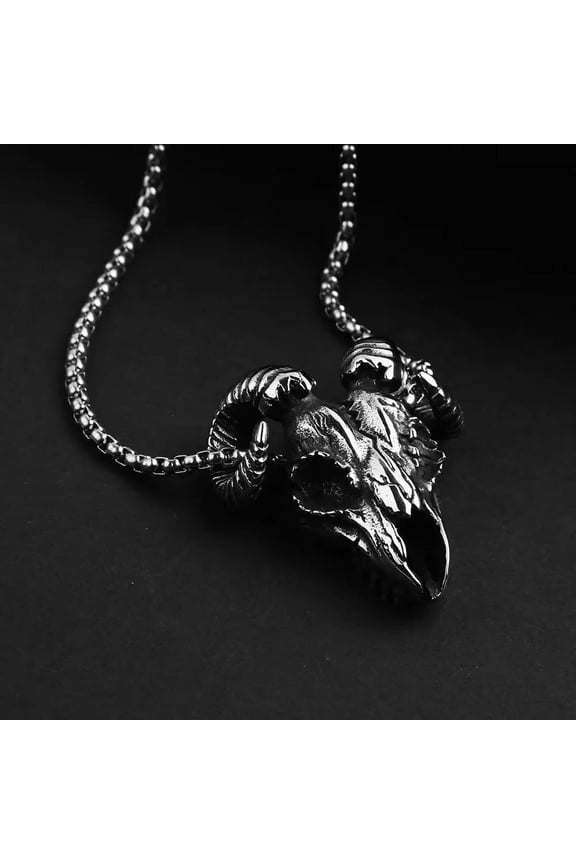 Mens Baphomet Satanic Ram Skull Pendant Necklace Punk Gothic Retro Jewelry 24"