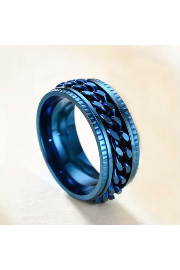 Mens Blue Miami Cuban Link Band Ring Stainless Steel Punk Rock Jewelry Gift-10