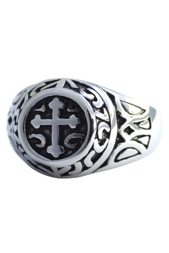 Mens Cross Knights Signet Ring Stainless Steel Band Size 8-13 Religious Jewelry-8