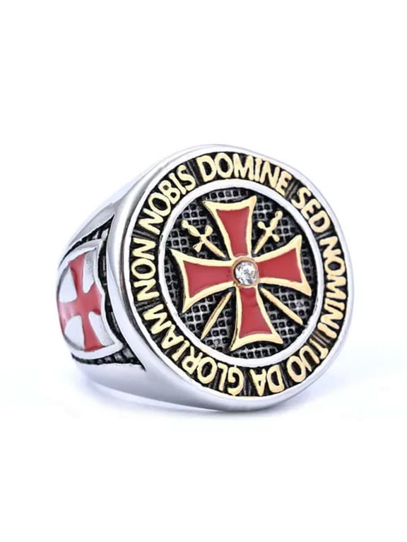 Mens Cross Knights Templar Ring Masonic Gold Stainless Steel Size 7-15-Silver-12