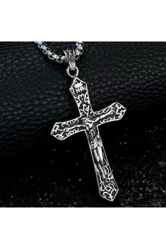 Mens Cross / Skull / Ankh / Viking Axe Pendant Necklace Punk Biker Jewelry 24"-Style 3- Jesus Cross