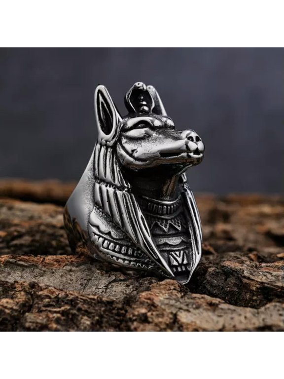 Mens Egypt Egyptian Pyramid Pharaoh Anubis Ring Stainless Steel Size 7-15 Gift-14