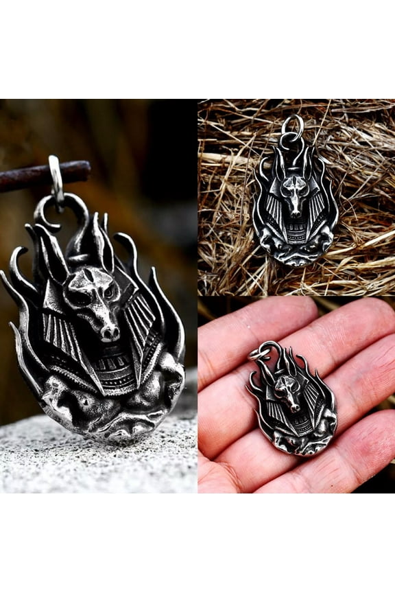 Mens Egyptian God Anubis Pendant Necklace Punk Biker Jewelry Stainless Steel 24"