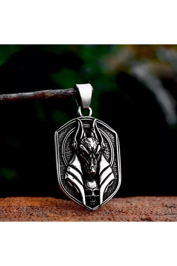 Mens Egyptian God Anubis Pendant Necklace Stainless Steel Jewelry Chain 24" Gift