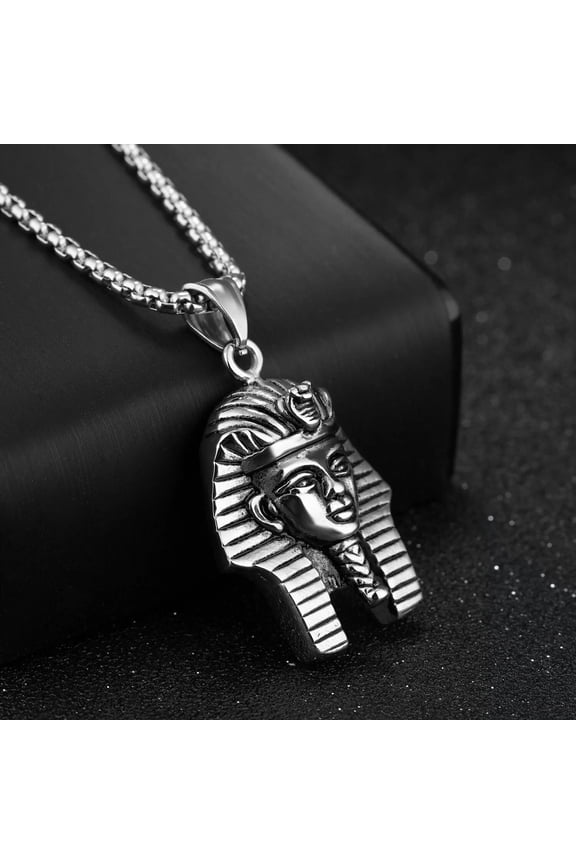 Mens Egyptian Pharaoh Pendant Necklace Biker Jewelry Stainless Steel Chain 24"