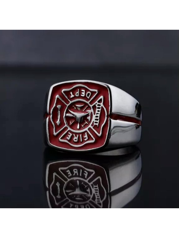 Mens Fire Department Fireman Firefighter Ring Stainless Steel Size 8-14 Gift-9