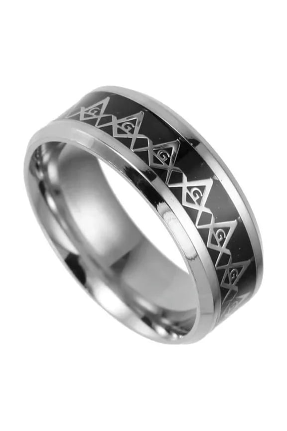 Mens Freemason Masonic Ring Band Punk Gothic Rock Biker Jewelry Stainless Steel-Black-13