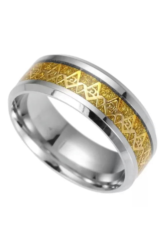 Mens Freemason Masonic Ring Band Punk Gothic Rock Biker Jewelry Stainless Steel-Gold-11