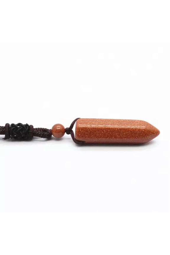 Mens Gemstone Crystal Point Protection Powers Amulet Pendant Necklace Amethyst-Gold Sandstone