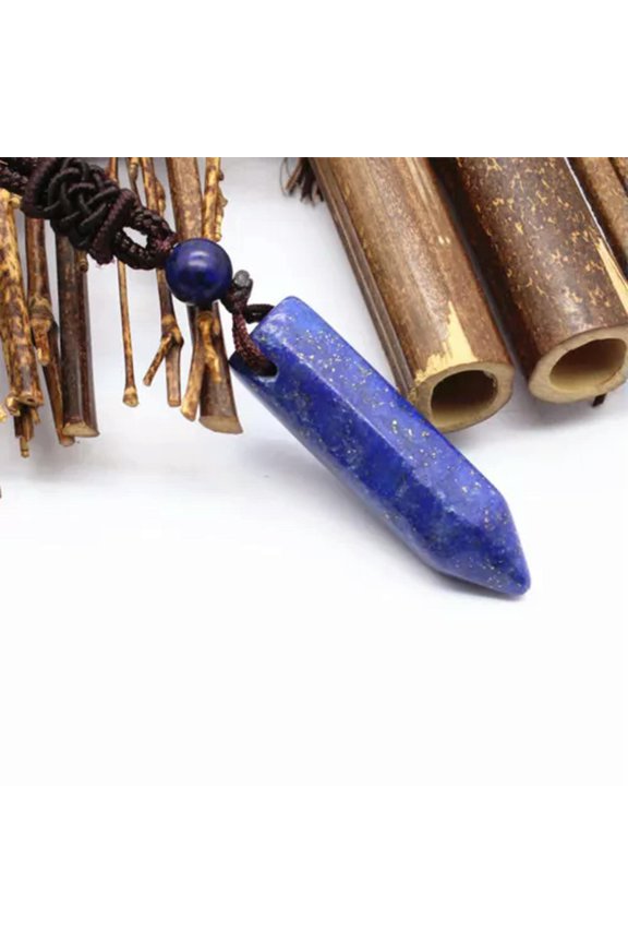 Mens Gemstone Crystal Point Protection Powers Amulet Pendant Necklace Amethyst-Lapis Lazuli