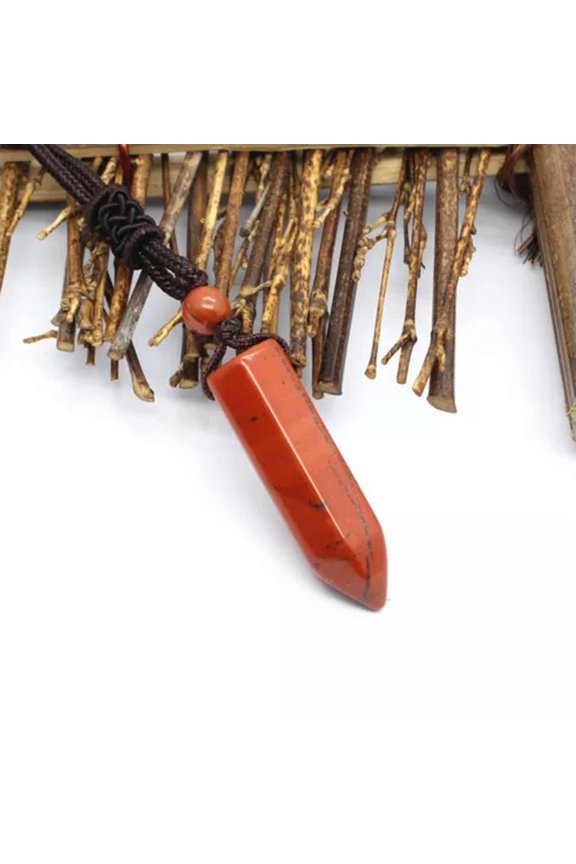 Mens Gemstone Crystal Point Protection Powers Amulet Pendant Necklace Amethyst-Red Stone