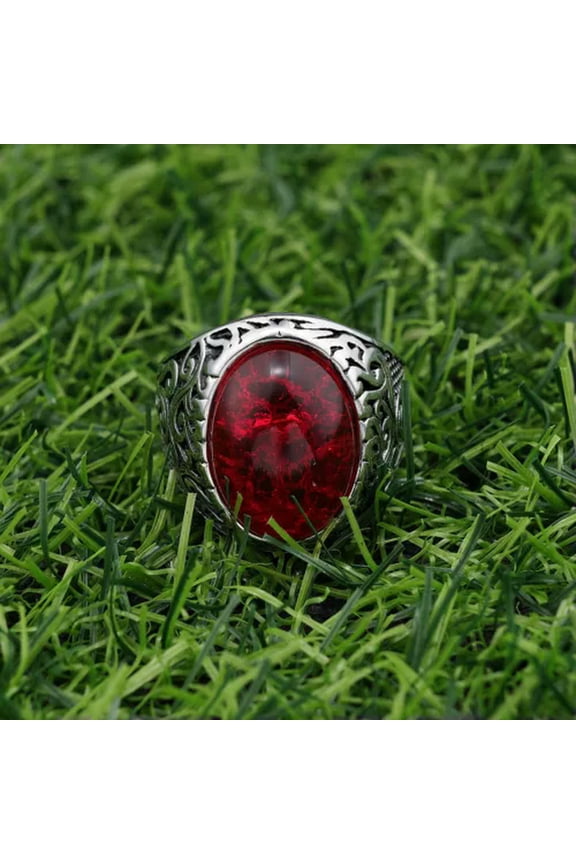 Mens Gold Plated Green Cats Eye Stone Ring Men Stainless Steel Size 7-13-8-Red